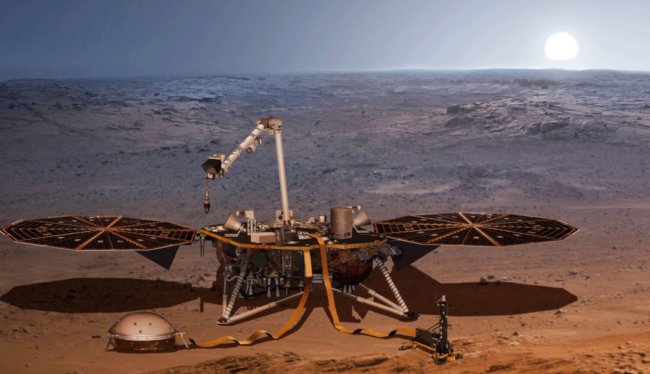 Сейсмометр марсианского зонда InSight получил защиту от ветров и жары. Фото.