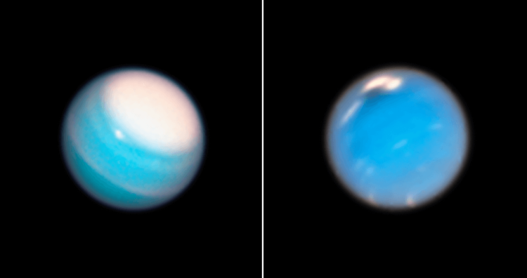 Телескоп «Хаббл» показал удивительные погодные явления Урана и Нептуна. Фото.
