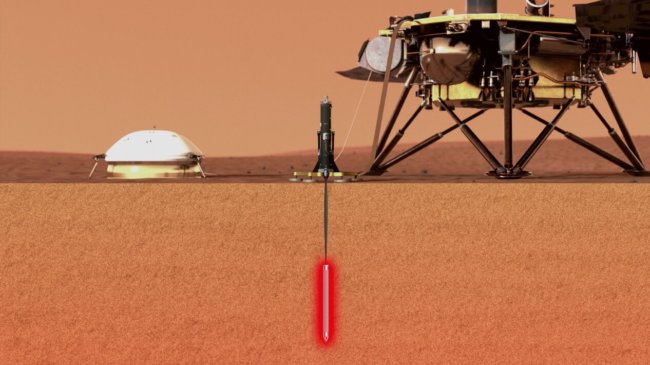 Посадочный марсианский модуль InSight приступил к бурению Марса. Есть первый прогресс. Фото.