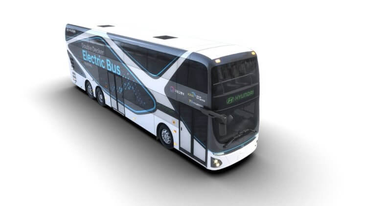 Hyundai представила большой двухэтажный электробус на 70 пассажиров. Экологически чистый общественный транспорт. Фото.