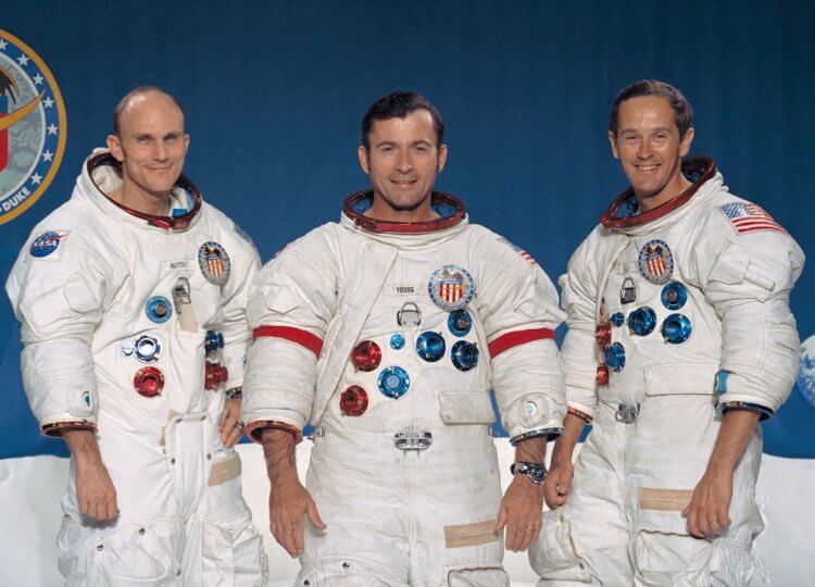 Пятая высадка на Луну – «Аполлон-16». Слева направо: Томас Маттингли, Джон Янг, Чарльз Дьюк. Фото.