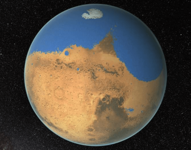 Удар астероида породил цунами разрушительной силы на Марсе. Фото.
