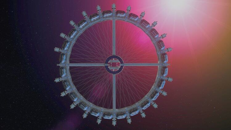 Гравитационное колесо космического отеля. Гравитационное колесо отеля. Фото.