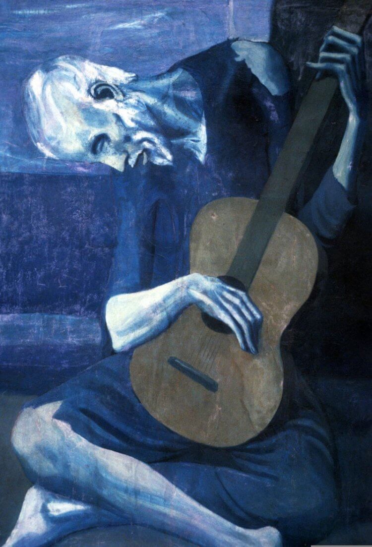 Картины внутри картин. Так выглядит картина Пикассо Старый гитарист. Фото.