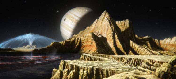 Какого цвета небо на планетах-гигантах? Возможно, именно так выглядит вид с Ио на Юпитер. Фото.
