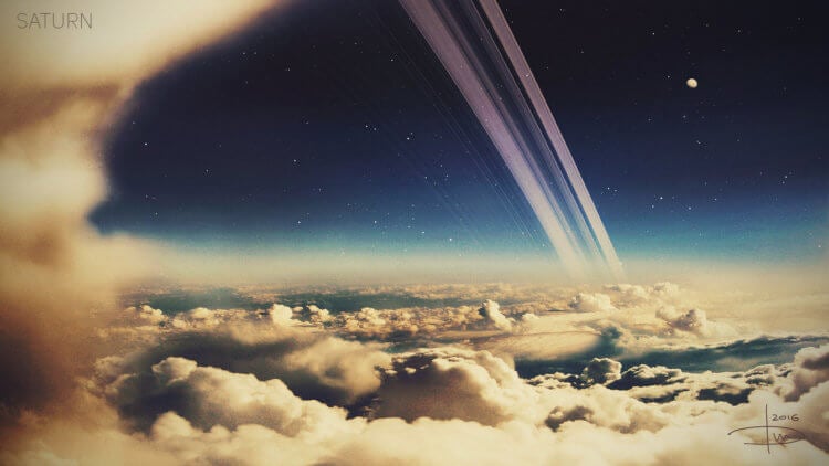 Какого цвета небо на планетах-гигантах? Особую живописность небу Сатурна придают роскошные кольца планеты. Фото.