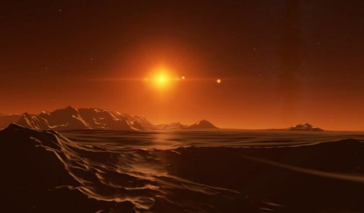 Как могут выглядеть экзопланеты, вращающиеся вокруг холодных звезд? Гипотетический вид с поверхности Проксимы Центавра b. Фото.