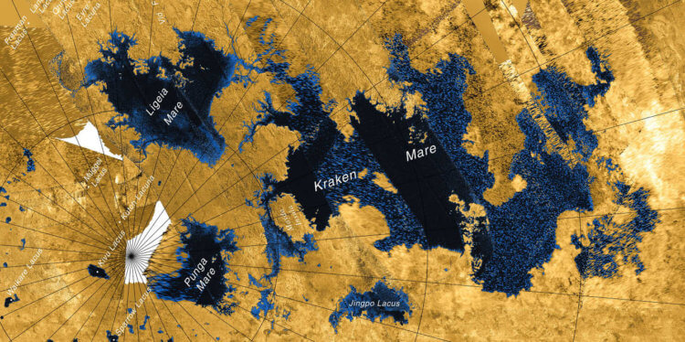 Похож ли Титан на нашу планету? Карта метановых озер Титана. Фото.