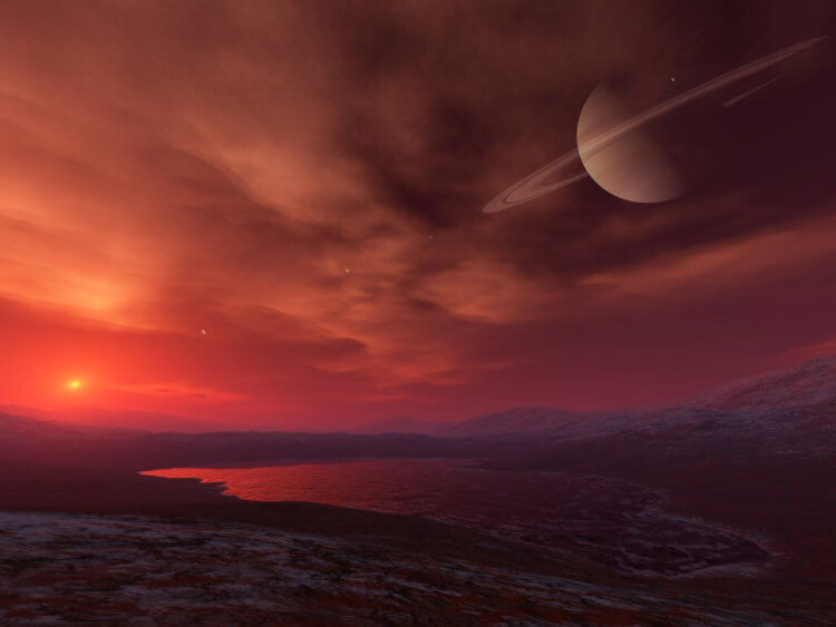 Есть ли жизнь на Титане? Вид с поверхности Титана в представлении художника. Фото.