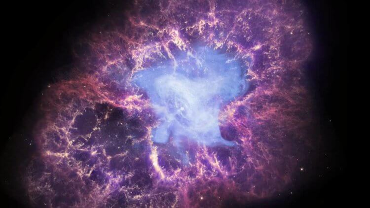 Коллапс в объективе телескопа Hubble. Крабовидная туманность — остаток от взрыва сверхновой SN 1054. Фото.