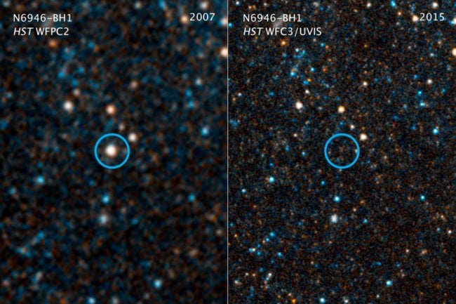 Звезда коллапсирует в черную дыру прямо перед объективом Hubble. Фото.