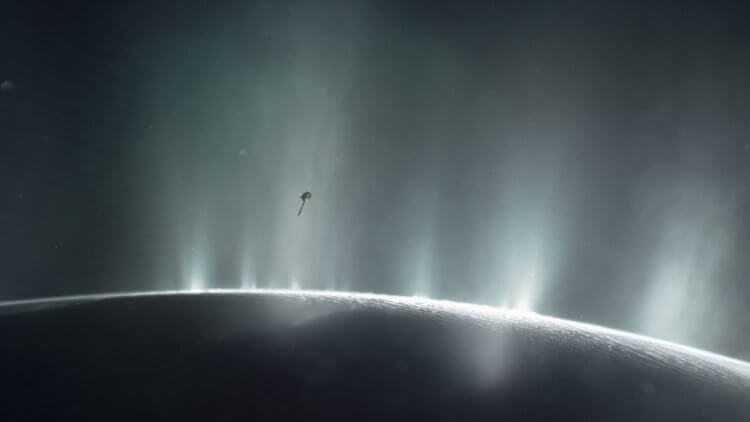 Астробиология — наука будущего? Энцелад, возможно, скрывает в себе следы микробной жизни. Фото.