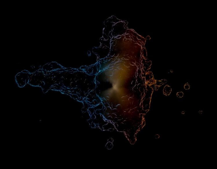Что такое галактический ветер? Объемный рендеринг ионизированного газового ветра Макани в галактике. Фото.