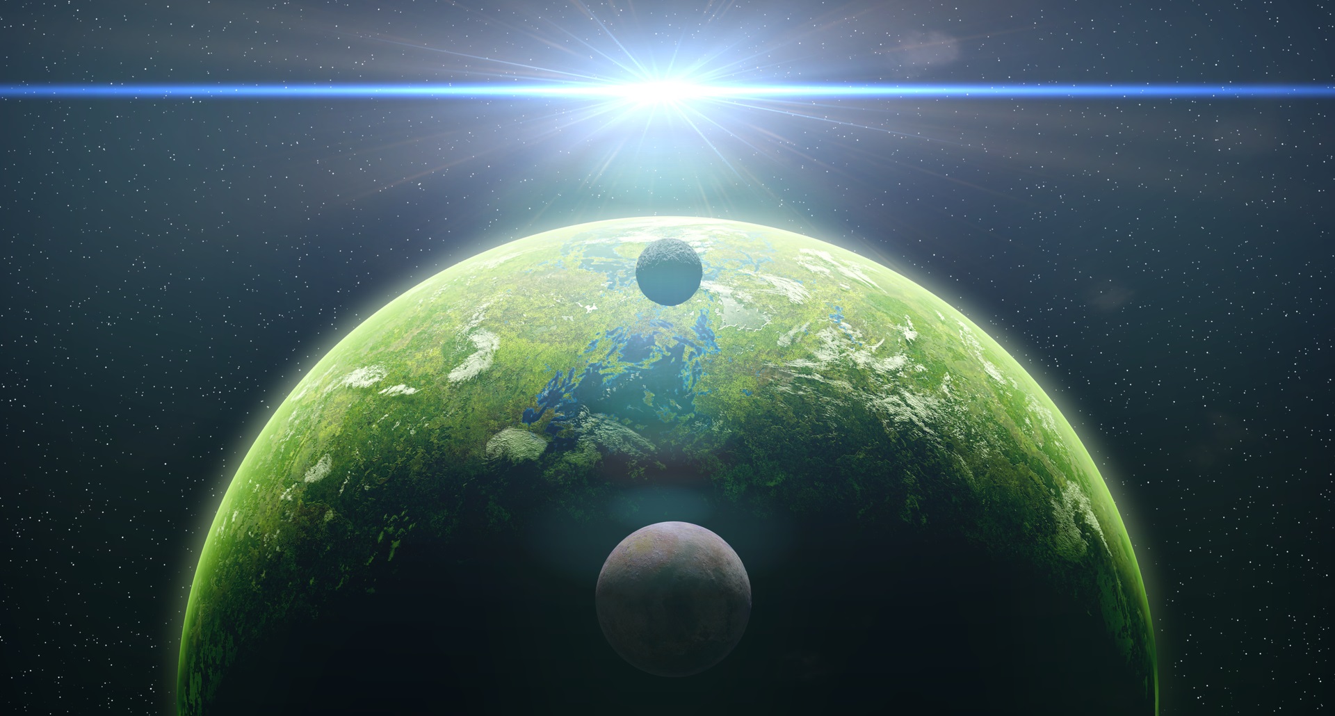 Ядовитое вещество может указать на наличие жизни на экзопланетах. Вид на одну из экзопланет и ее луны в представлении художника. Фото.