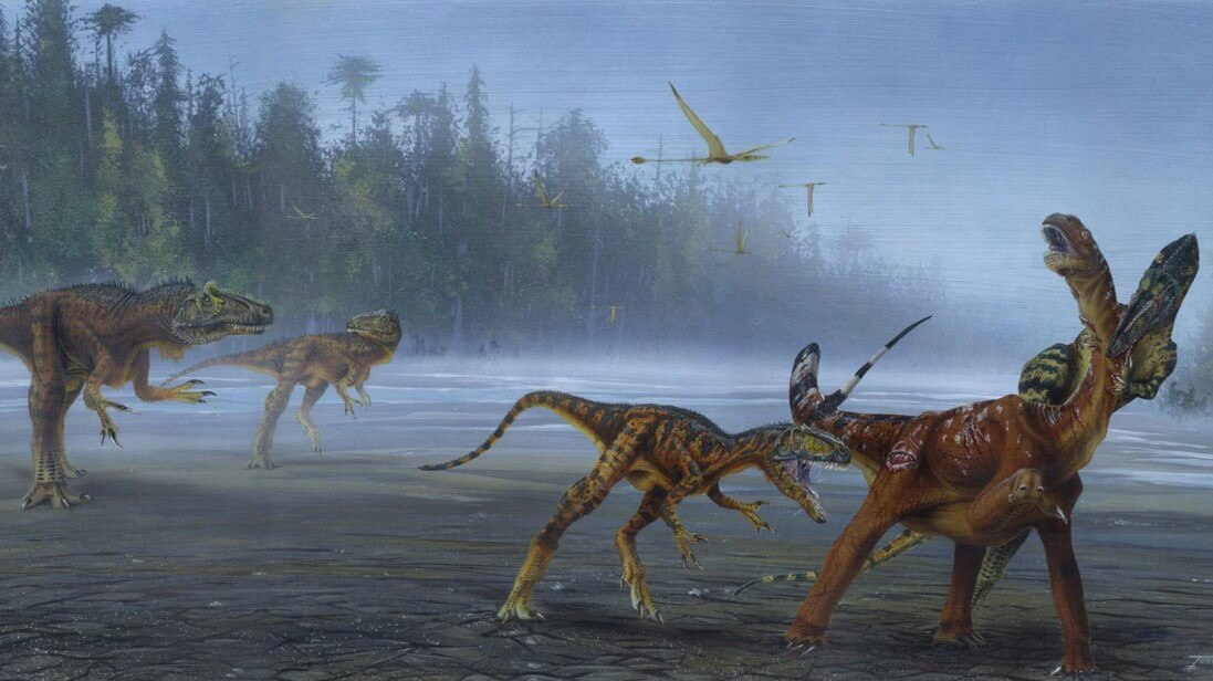 Аллозавры на охоте. Фото.