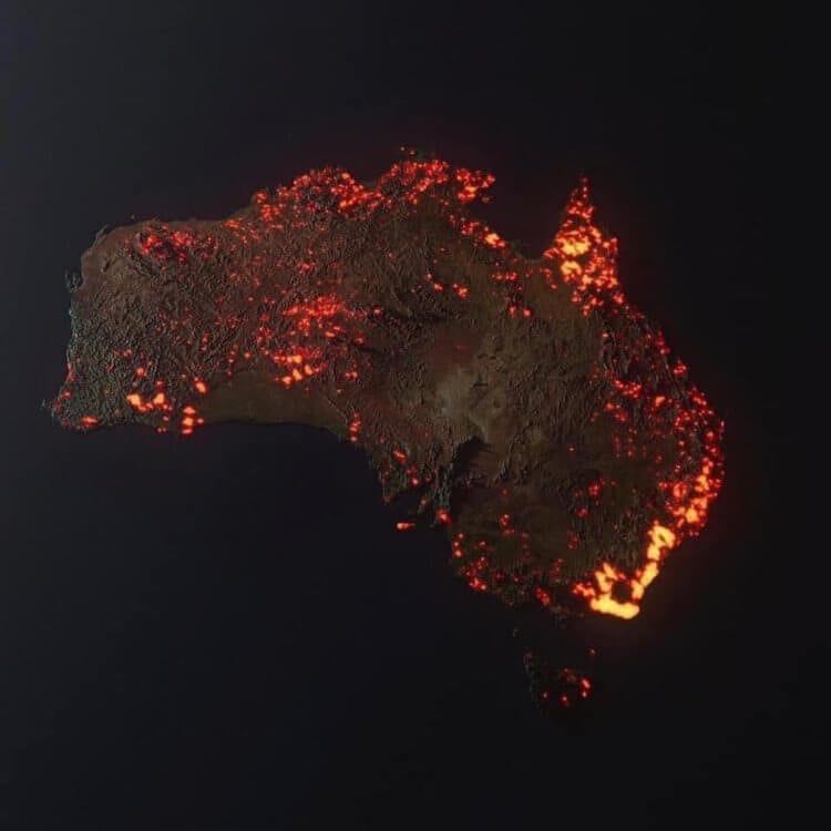 Австралия в огне: что происходит с природой? Так Австралия выглядит из космоса — визуализация сделана на основе данных со спутников NASA. Фото.