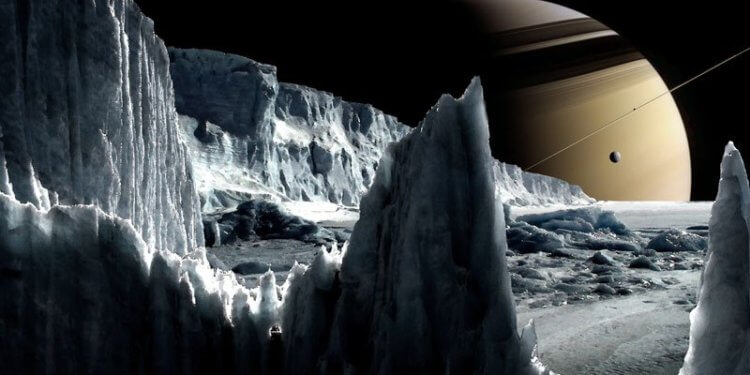Что находится подо льдами Энцелада? Под ледяным ландшафтом Энцелада находится глобальный океан. Фото.
