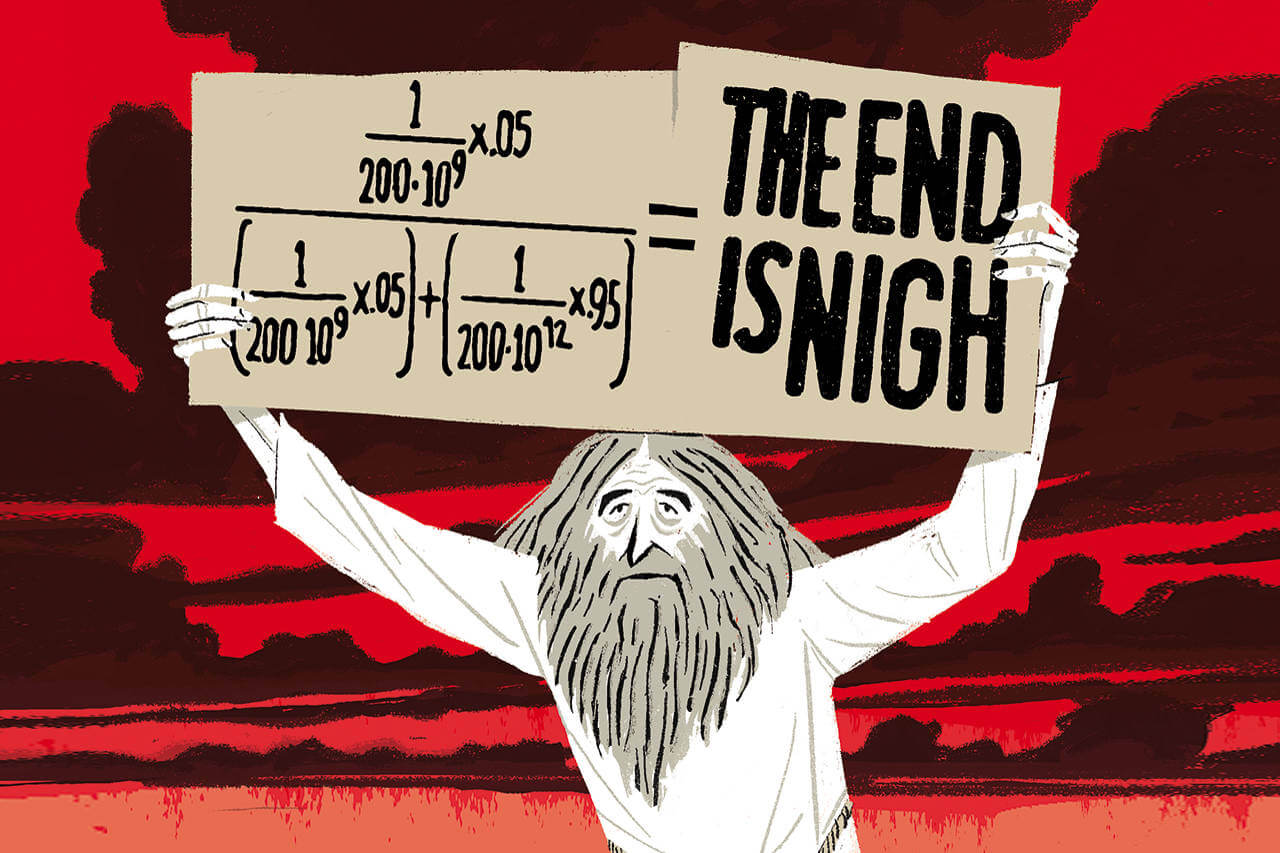 Надпись на плакате: конец света близко. Фото.