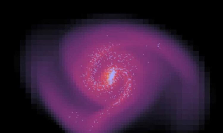 Как бы выглядела наша галактика без темной материи? Изображение галактики с полным отсутствием в ней темной материи. Фото.