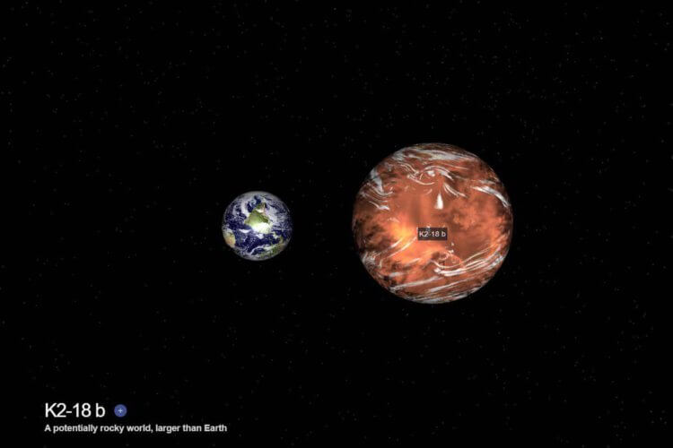 Может ли жизнь возникнуть на суперземле? Сравнение размеров Земли и экзопланеты K2-18b. Фото.