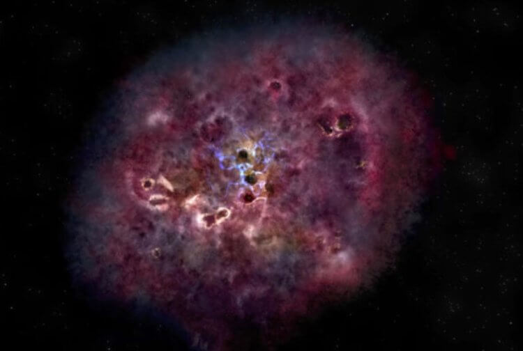 Гигантская галактика возрастом 12 миллиардов лет внезапно погасла и ученые не понимают почему. XMM-2599 начиналась как массивная пыльная звездообразующая галактика в самой ранней Вселенной. Фото.