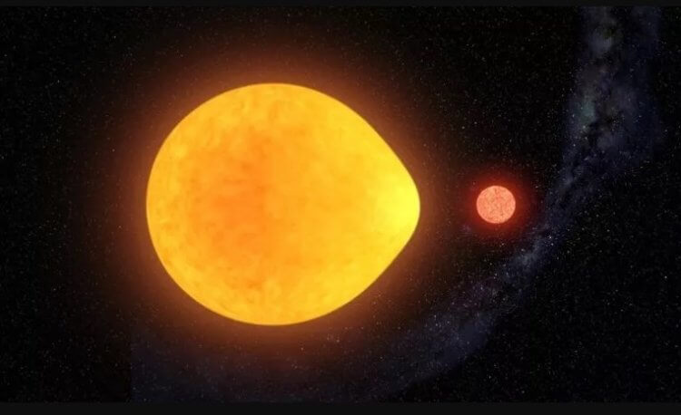 Найдена необычная звезда в форме слезы. Звезда HD74423 и ее сосед красный карлик. Фото.