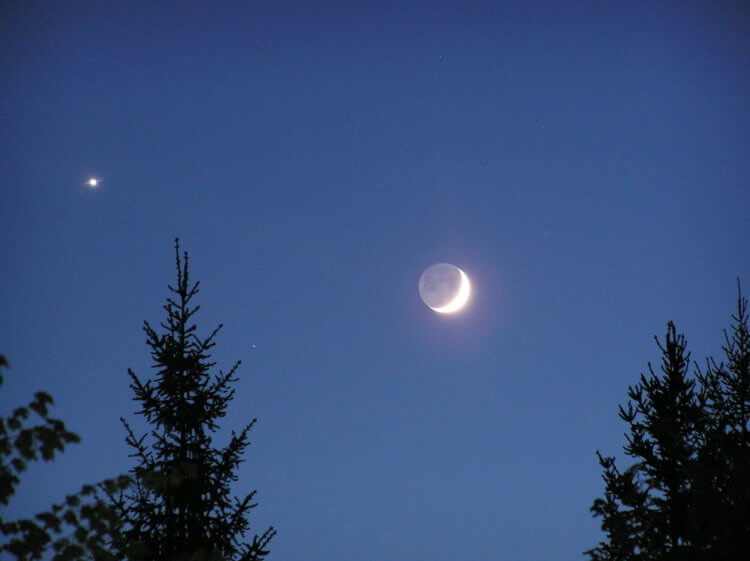 К Земле летит огромная комета. Луна и Венера в ночном небе. Фото.