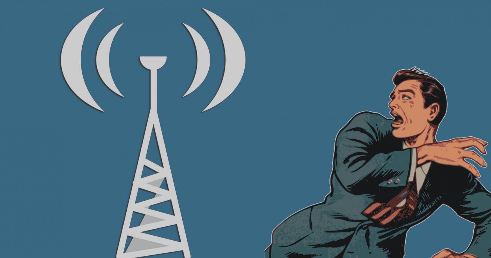 Мужчина убегает от вышки 5G, которая якобы распространяет коронавирус и убивает пчел. Не спрашивайте почему 🙂. Фото.