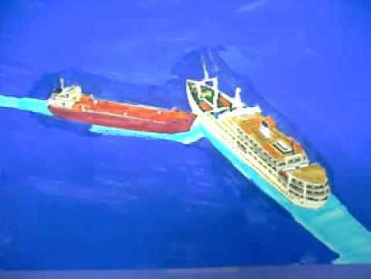 Корабли столкнулись примерно так. Фото.