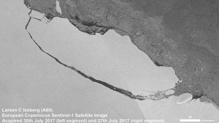 Что происходит с Антарктидой сегодня? Так выглядит айсберг А68, отколовшийся от Ларсена С. Фото.