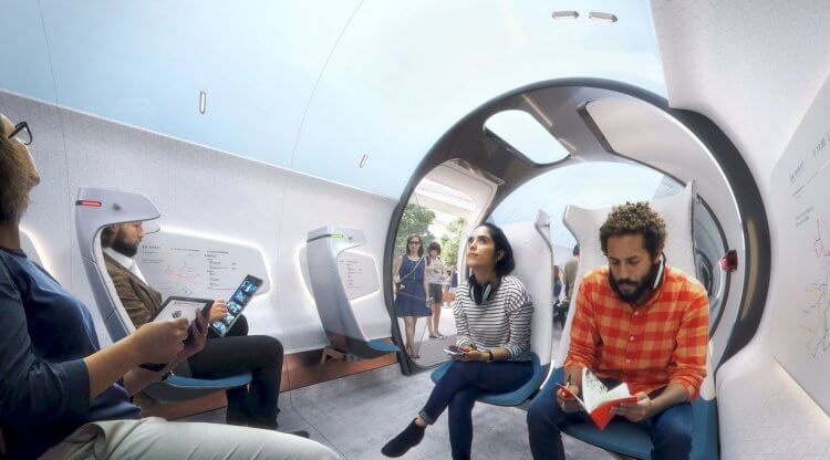 Кто работает над созданием Hyperloop? Так может выглядеть пассажирский салон Hyperloop. Фото.