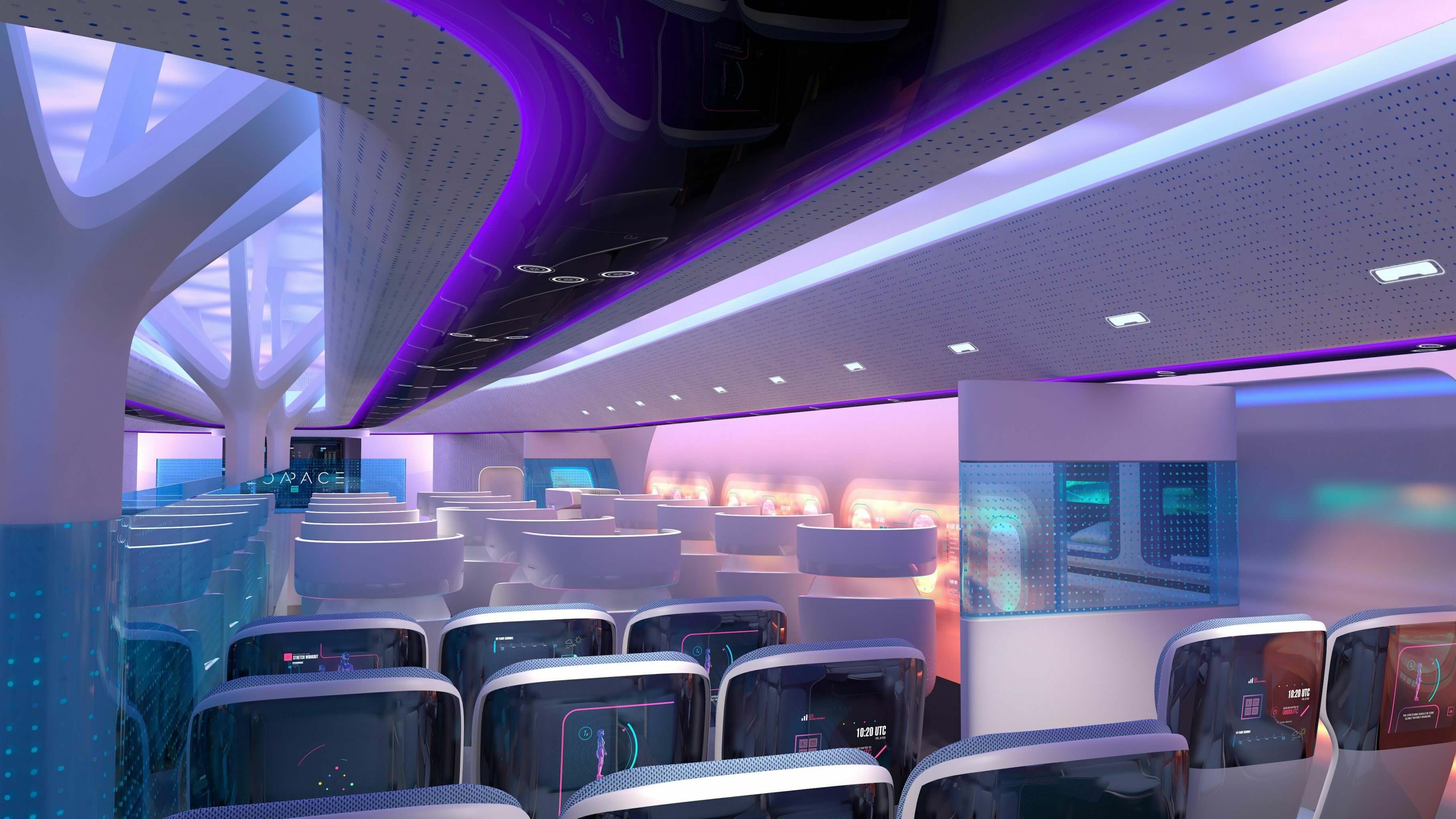Новый пассажирский самолет от Airbus будет напоминать корабль из «Звездных войн». Макет пассажирского салона нового миниатюрного пассажирского самолета. Фото.
