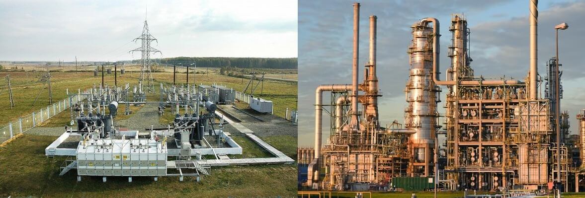 Трансформаторная подстанция и НПЗ. Фото.