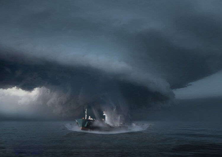 Сильный тайфун действительно может потопить корабль. Фото.