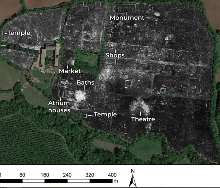 Археологические работы. Так выглядит карта не раскопанной части древнеримского города Фалерии Нови. Фото.