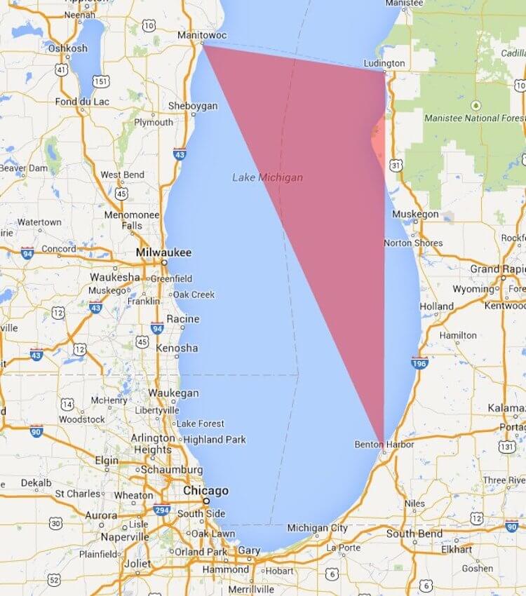 Где находится Мичиганский треугольник. Так выглядит Мичиганский треугольник на карте. Фото.