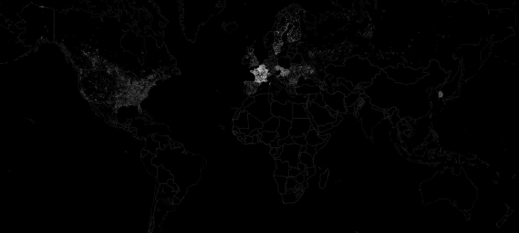 Где используют больше всего АЭС? Белые точки — места повышенного использования АЭС. Фото.