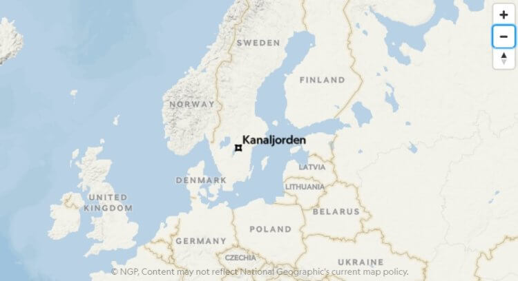Древний житель Швеции. Карта с указанием местонахождения Канальордена. Фото.