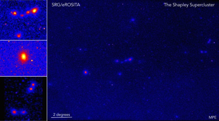 Мир в рентгеновском свете. Сверхскопление галактик Шепли является одним из самых массивных во Вселенной. Фото.