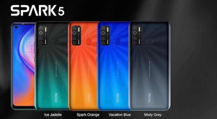 TECNO SPARK 5 и 5 Air — модный смартфон. Цветов для SPARK 5 тоже хватает. Фото.