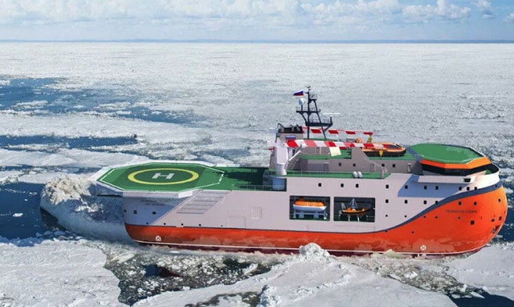 Люди на Северном полюсе. Чтобы пройти через полюс на корабле, нужен ледокол. Фото.