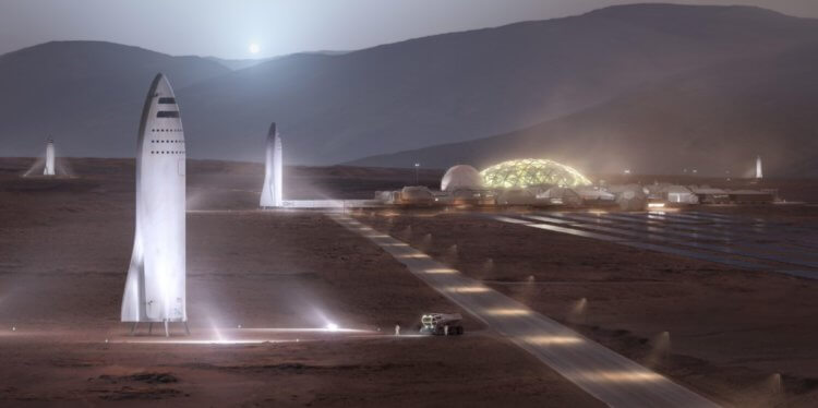 Планы SpaceX по освоению Марса. Примерно так SpaceX представляет колонию на Марсе. Фото.