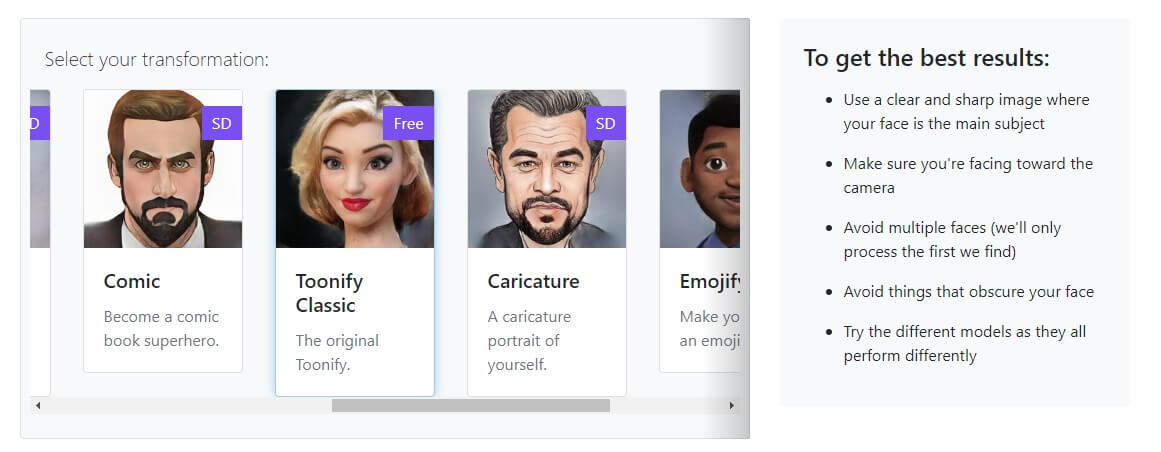 Как сделать себя из мультика Disney. Бесплатным является только алгоритм Toonify Classic, за остальные нужно платить. Фото.