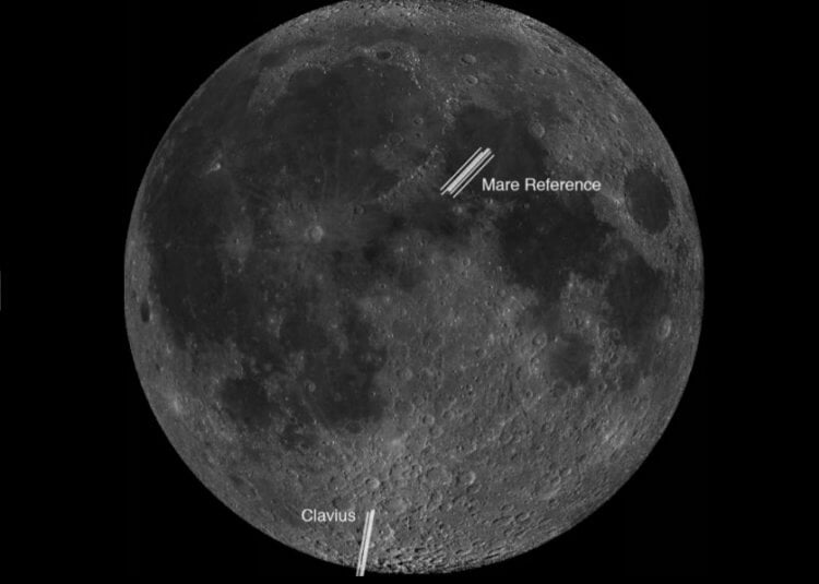 Сколько воды на Луне? Сверху Море Ясности, а снизу — кратер Клавий. Фото.