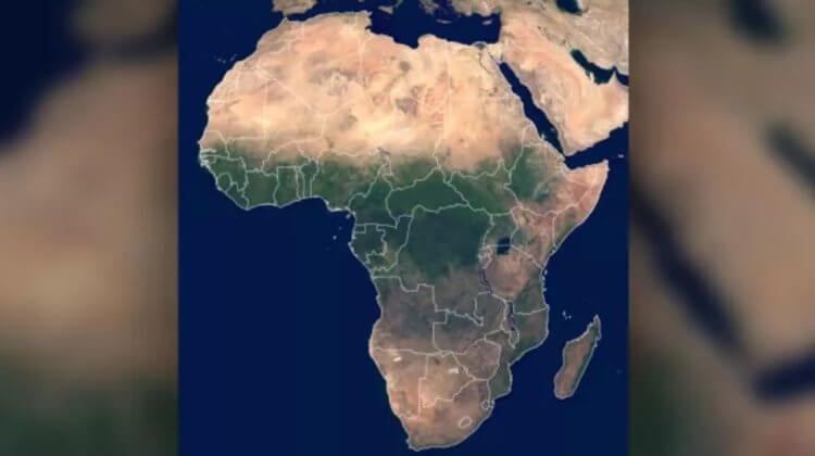 История пустыни Сахара. Так сейчас выглядит Африка. Желтый участок сверху — это пустыня Сахара. Фото.