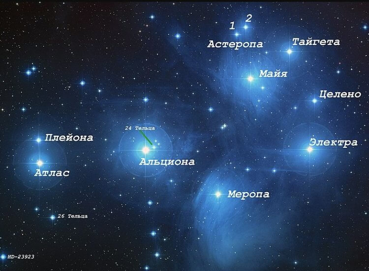 Легенды о Плеяде. Чтобы увидеть все звезды Плеяды, нужен телескоп. Фото.