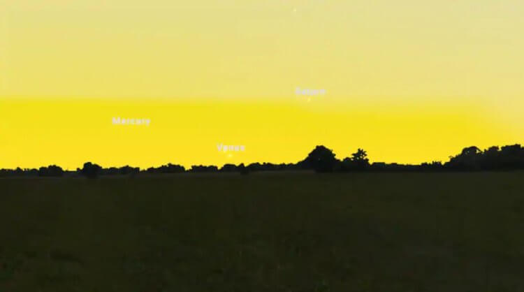 Ночное небо в 2021 году. Представление художником того, как будет выглядеть соединение Венеры и Юпитера. Фото.