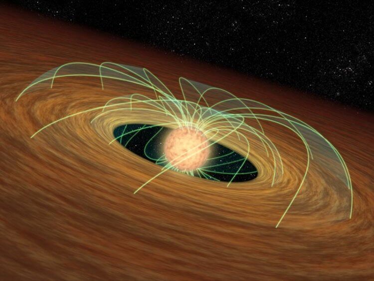 Горячий Нептун. Протопланетные диски, которые формируют планеты вокруг молодых звезд, имеют отверстие в середине, созданное магнитным полем звезды. Новые исследования показали, что внутренняя граница диска может образовывать газовые планеты-гиганты, не требуя, чтобы они формировались дальше и мигрировали внутрь. Фото.