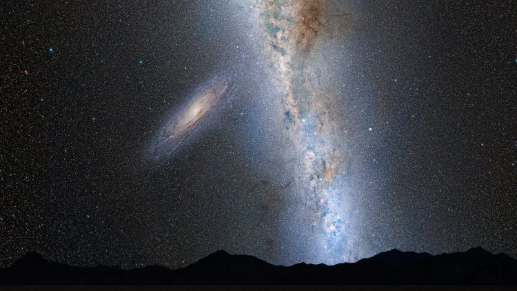 Галактический «каннибализм». Наша галатика и галактика Андромеды столкнутся примерно через 4:5 миллиарда лет. Фото.