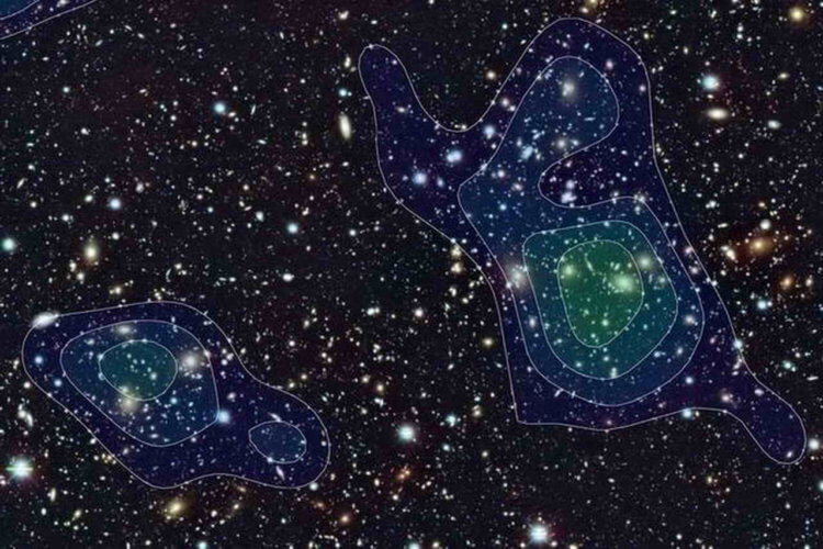 Гало темной материи. Массивные галактики окружены колоссальными ореолами темной материи. Фото.